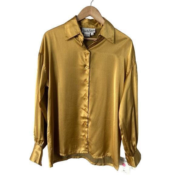 Diane Von Furstenburg Vintage Dead Stock Gold Long Sleeve Button Down Size 10 - Picture 6 of 11
